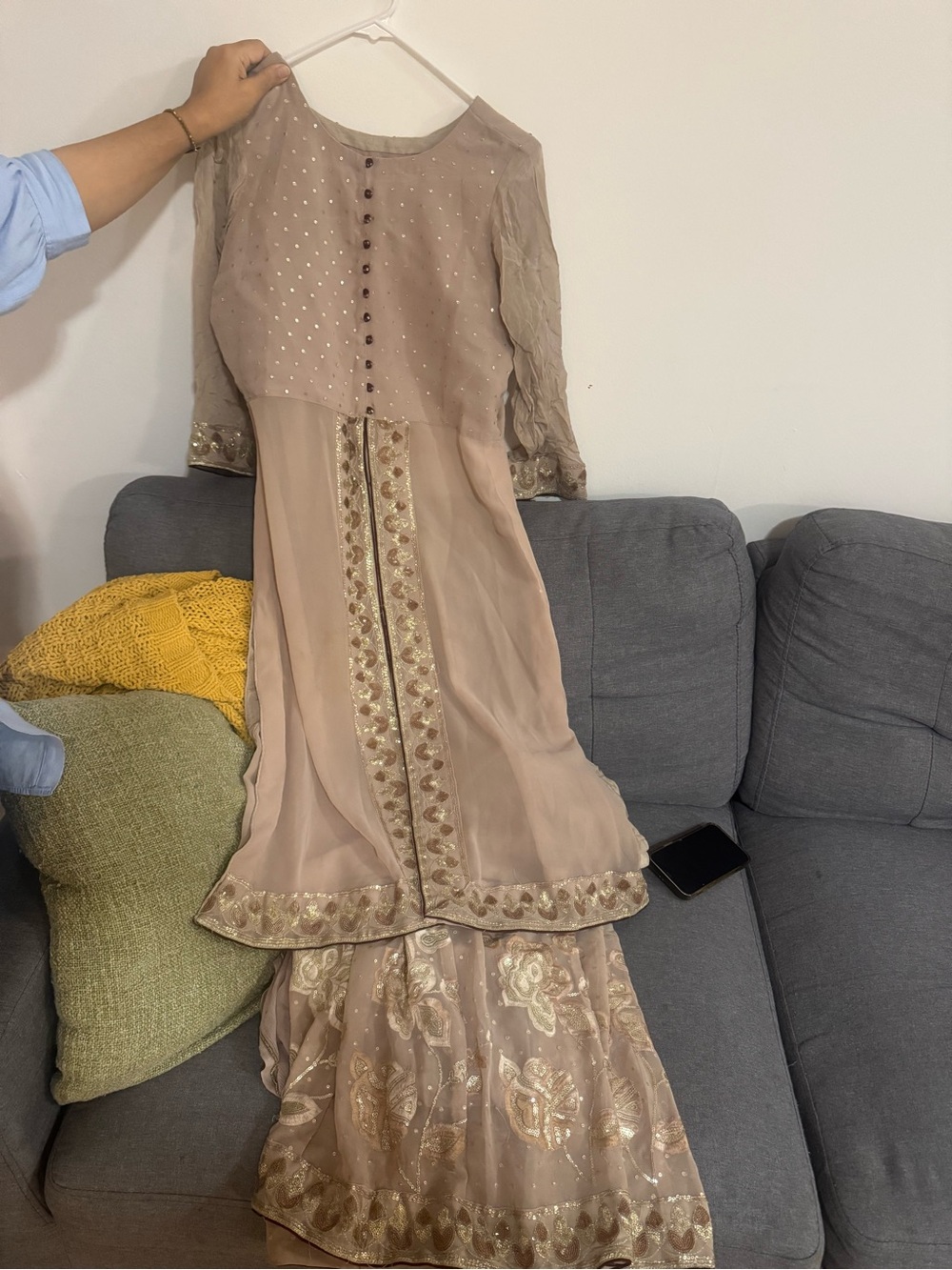 Elegant Beige Embellished Women’s Dress